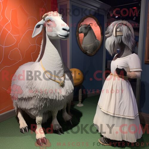 Costume De Mascotte Redbrokoly De Chèvre Boer Grise Personnage Habillé D Une Robe De Bal Et De Montres