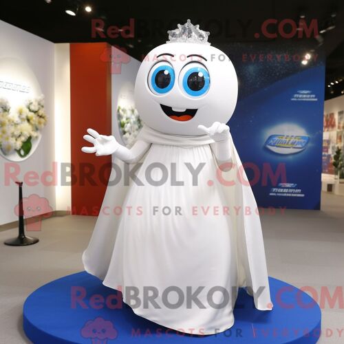 Costume Mascotte Redbrokoly De Bague De Fiançailles Blanche Personnage Habillé Avec Une Mini-Jupe Et Des Châles