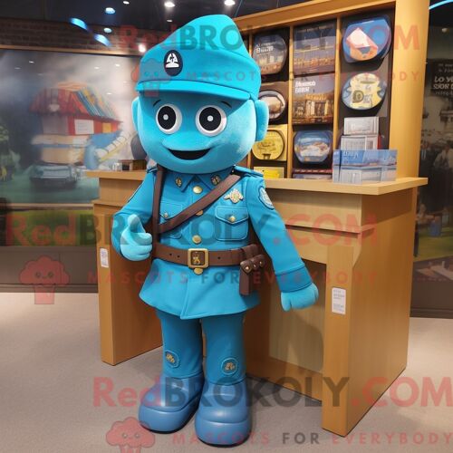 Costume De Mascotte Redbrokoly De Soldat De L Armée Turquoise Personnage Habillé Avec Une Jupe Crayon Et Des Bérets