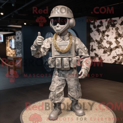 Costume De Mascotte Redbrokoly De Soldat De L Armée D Argent Personnage Habillé Avec Une Veste Et Des Colliers