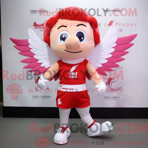 Costume De Mascotte Redbrokoly De Cupidon Habillé Avec Un Short De Course Et Des Clips Pour Écharpe