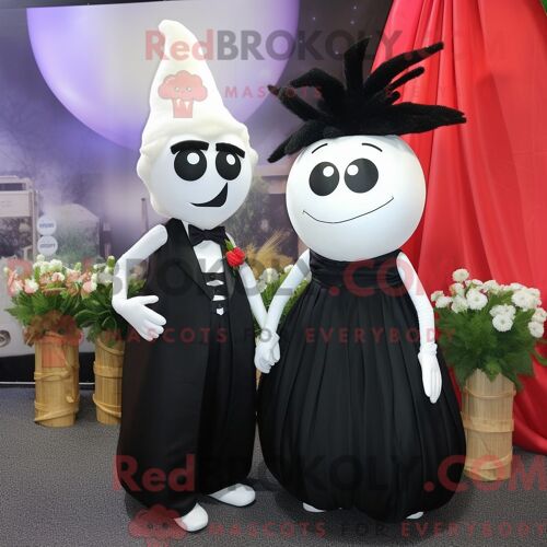 Costume De Mascotte Redbrokoly D Oignon Noir Habillé D Une Robe De Mariée Et De Cravates
