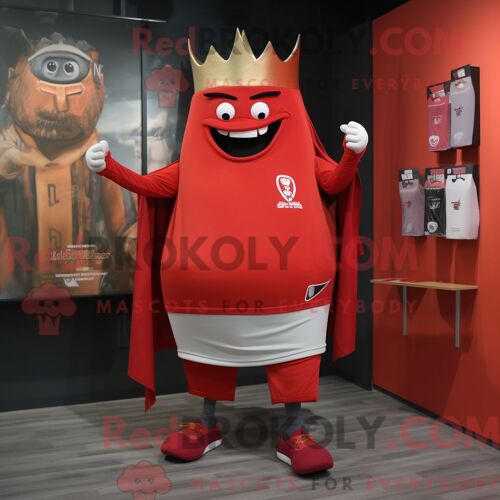 Costume De Mascotte Redbrokoly Du Roi Rouge Habillé D Un Short De Course Et D Épingles À Châle