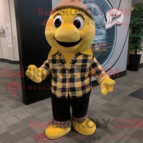 Personnage De Costume De Mascotte Redbrokoly Magenta Crab Cakes Habillé Avec Une Chemise En Flanelle Et Des Noeuds Papillons