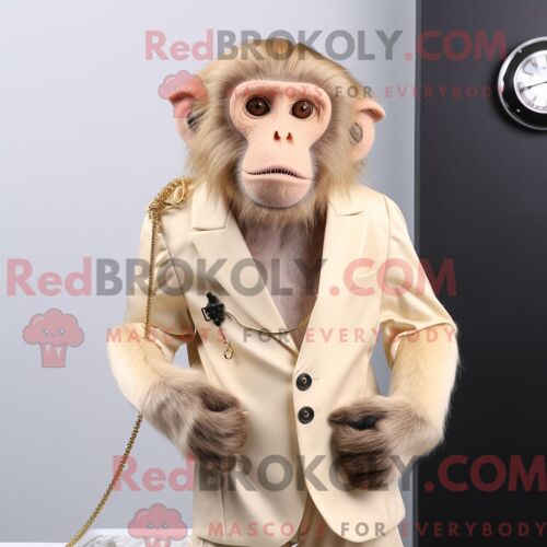 Mascotte Redbrokoly De Singe Capucin Beige Costume De Personnage Habillé Avec Une Veste De Costume Et Des Colliers