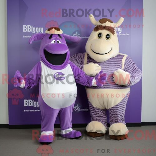 Costume De Mascotte Redbrokoly De B?uf Wellington À La Lavande Habillé D Une Combinaison Et De Ceintures De Smoking