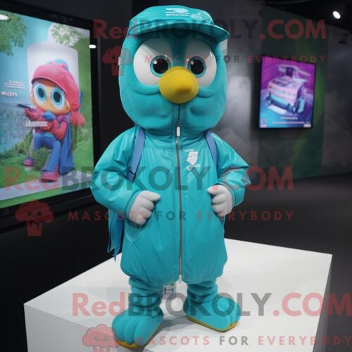 Personnage Mascotte Redbrokoly Pendentif Turquoise Habillé D Un Coupe-Vent Et De Montres Numériques