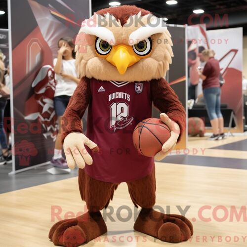 Costume De Mascotte Redbrokoly De Maroon Hawk Habillé Avec Un Short Et Des Pinces À Cheveux