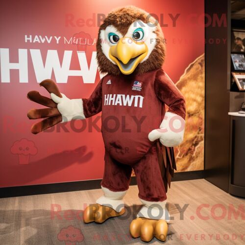 Costume De Mascotte Redbrokoly De Maroon Hawk Habillé Avec Un Short Et Des Pinces À Cheveux