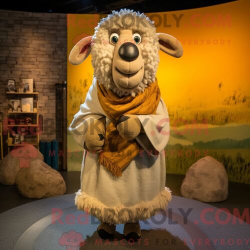 Costume De Mascotte Redbrokoly De Mouton Bronzé Habillé D Un T-Shirt Et De Châles