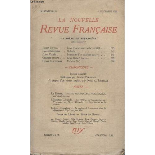 Collection La Nouvelle Revue Francaise N° 206. Essai Dun Discours Coherent Par Julien Benda/ Oceanie Par Louis Brauquier/  Malaisie Par Henri Fauconnier.