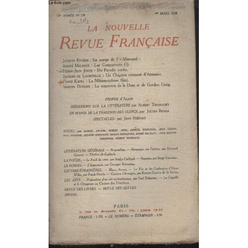 Collection La Nouvelle Revue Francaise N° 174. En Marge De Lallemand Par Jacques Riviere/ Du Paradis Perdu Par Pierre Jean Jouve/ Un Chapitre Retrouve Darmance Par Jacques De Lacretelle.