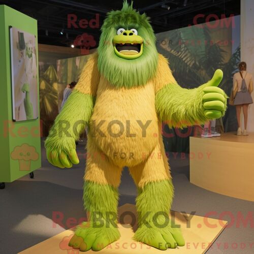 Costume Mascotte Redbrokoly Sasquatch Vert Citron Habillé D Une Combishort Et De Lacets De Chaussures