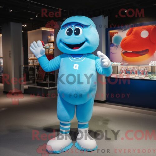 Costume De Mascotte Redbrokoly De Gant De Baseball Bleu Ciel Personnage Habillé Avec Un Maillot De Bain Et Des Bracelets