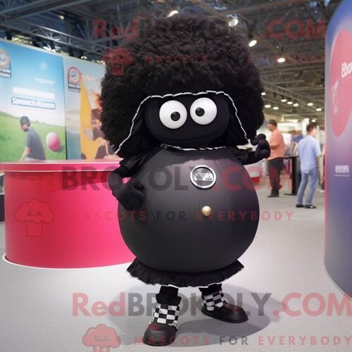 Costume De Mascotte Redbrokoly De Boulet De Canon Humain Noir Personnage Habillé Avec Une Jupe Et Des Casquettes