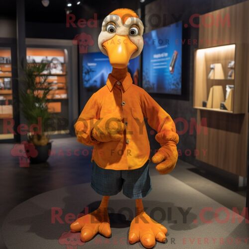 Costume De Mascotte Redbrokoly D Oiseau Dodo Orange Personnage Habillé D Une Chemise Oxford Et De Gants
