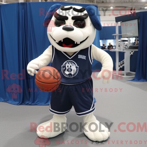 Personnage De Costume De Mascotte Redbrokoly De Ballon De Basket-Ball Bleu Marine Habillé Avec Un Pantalon Habillé Et Des Sacs À Dos
