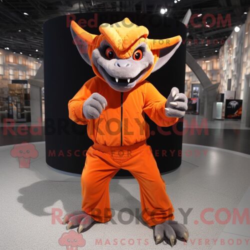 Mascotte Redbrokoly De Gargouille Orange Costume De Personnage Habillé Avec Un Sweat Et Des Bagues