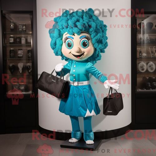 Personnage De Costume De Mascotte Redbrokoly De Danseuse Irlandaise Cyan Habillé D Un Pantalon Capri Et De Sacs À Main