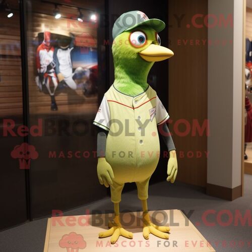 Personnage De Costume De Mascotte Redbrokoly De Pic Vert Citron Habillé D Un T-Shirt De Baseball Et D Enveloppements