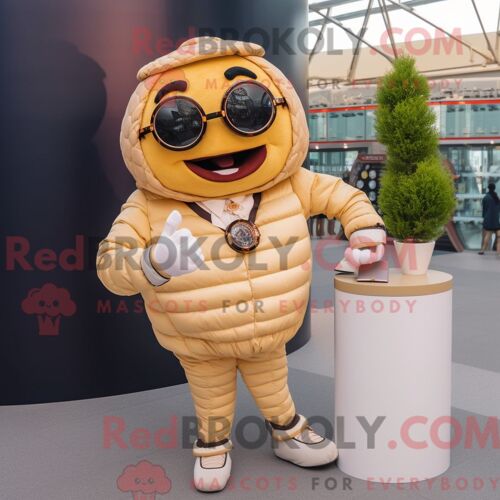 Costume Mascotte Redbrokoly De Croissant Beige Personnage Habillé D Un Costume Et D Un Bracelet De Montres