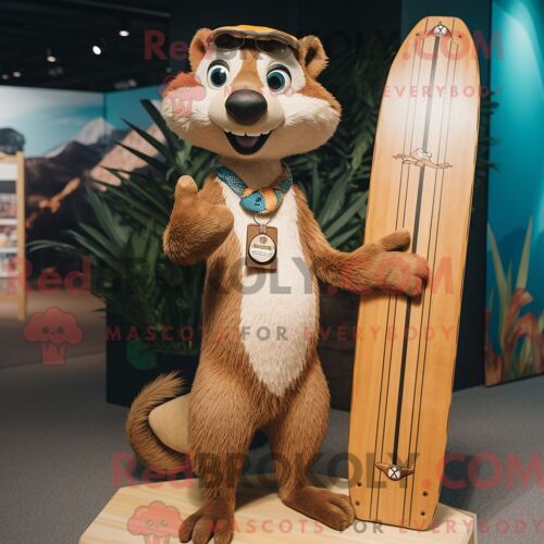 Personnage Mascotte Redbrokoly De Tan Weasel Habillé Avec Un Short Et Des Colliers