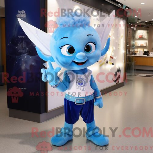 Personnage Mascotte Redbrokoly De La Fée Des Dents Bleues Habillé D Un T-Shirt Graphique Et De Bracelets