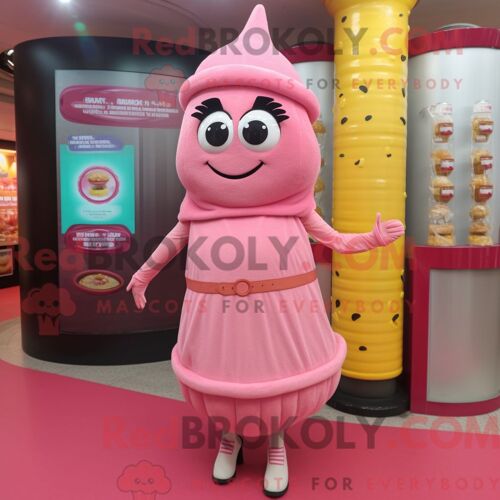 Costume Mascotte Redbrokoly De Falafel Rose Personnage Habillé Avec Une Mini Jupe Et Des Bagues
