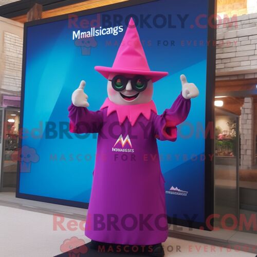 Personnage De Costume De Mascotte Redbrokoly De Magicien Magenta Habillé D Un Maillot De Bain Et De Montres-Bracelets