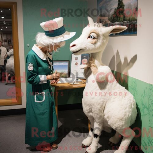 Mascotte Redbrokoly De Personnage De Chèvre Habillé Avec Une Robe Droite Et Des Montres