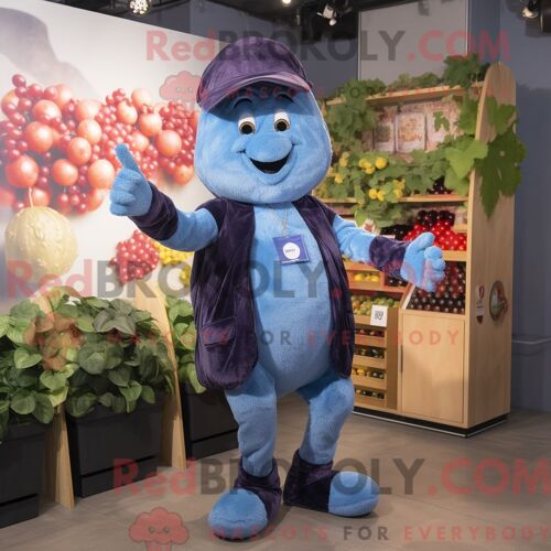 Personnage De Costume De Mascotte Redbrokoly De Raisin Bleu Habillé Avec Un Gilet Et Des Bracelets De Cheville