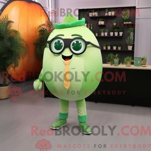 Costume Mascotte Redbrokoly De Pamplemousse Vert Personnage Habillé Avec Un Body Et Des Lunettes