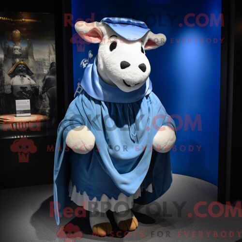 Costume De Mascotte Redbrokoly De B?uf Bleu Stroganoff Habillé Avec Une Mini-Jupe Et Des Châles