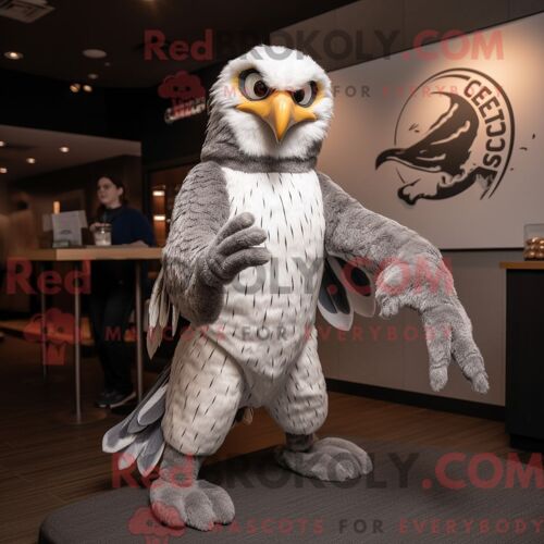 Costume De Mascotte Redbrokoly De Faucon Argenté Habillé D Un Pull Et D Écharpes