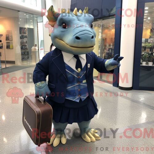 Costume De Mascotte Redbrokoly D Ankylosaure De La Marine Personnage Habillé Avec Une Jupe Crayon Et Des Porte-Documents