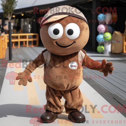 Mascotte Redbrokoly De Boule De Pétanque Marron Costume De Personnage Habillé Avec Une Combinaison Et Des Bonnets