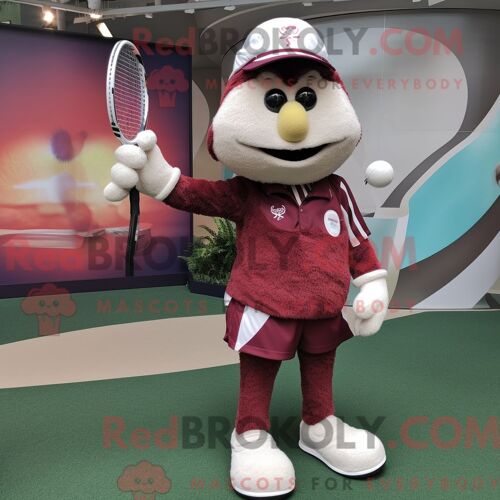 Personnage De Costume De Mascotte Redbrokoly De Raquette De Tennis Marron Habillé Avec Un Pantalon Chino Et Une Casquette