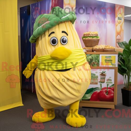 Personnage De Costume De Mascotte Redbrokoly De Corned-Beef Et De Chou Jaune Habillé D Une Culotte Et D Un Wrap