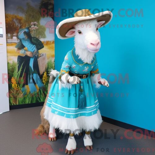 Costume Mascotte Redbrokoly De Chèvre Boer Turquoise Personnage Habillé Avec Une Jupe Et Des Bonnets