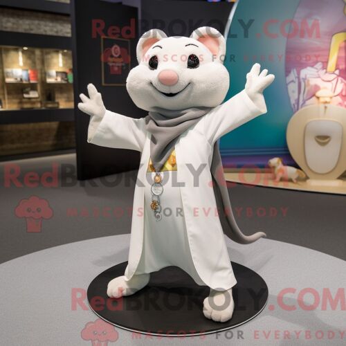 Costume Mascotte Redbrokoly De Souris Blanche Personnage Habillé D Un Pantalon De Yoga Et De Châles