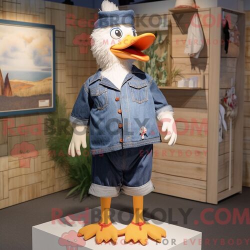 Costume De Mascotte Redbrokoly De Canard De Barbarie Personnage Habillé D Un Short En Jean Et D Épingles À Cheveux