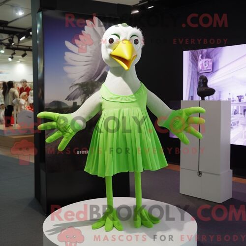 Costume De Mascotte Redbrokoly De Mouette Vert Citron Habillé D Une Mini Robe Et De Bandeaux
