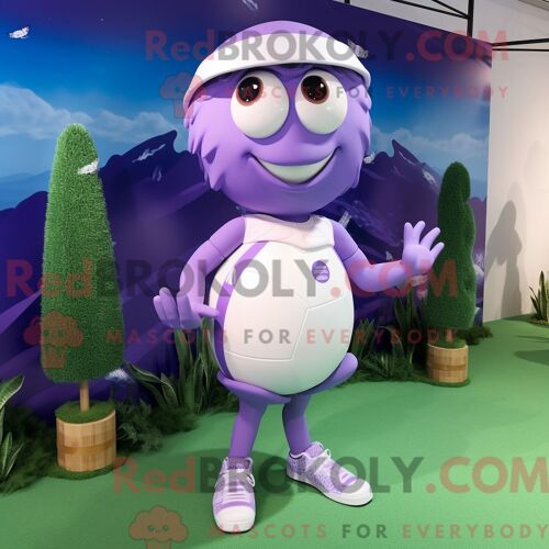 Costume Mascotte Redbrokoly De Ballon De Rugby Lavande Personnage Habillé Avec Un Maillot De Bain Une Pièce Et Des Bracelets