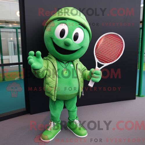 Personnage Mascotte Redbrokoly De Raquette De Tennis Verte Habillé D Une Veste En Cuir Et De Coussinets De Pieds