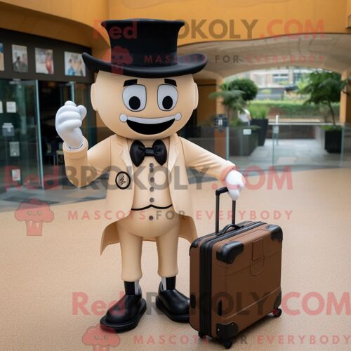 Personnage De Costume De Mascotte Redbrokoly De Tan Doctor Habillé Avec Un Smoking Et Des Porte-Documents