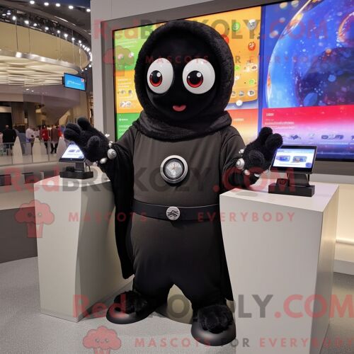 Costume Mascotte Redbrokoly De Pendentif Noir Habillé D Un Cardigan Et De Montres Connectées