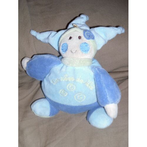 Doudou Lutin Forme Boule Cmp "Un Rêve De Bébé" Violet,Bleu Et Vert 21cm