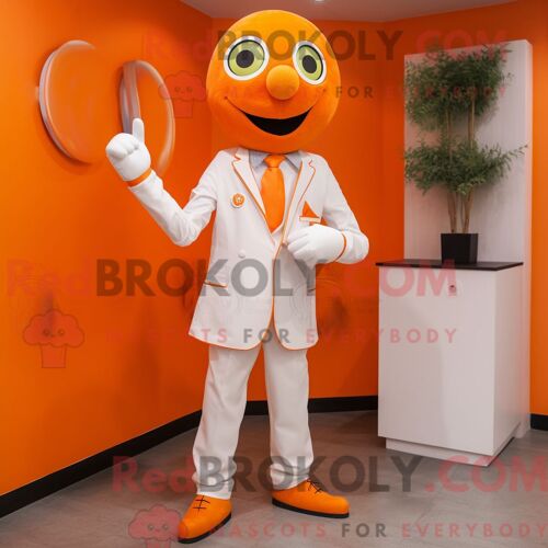 Mascotte Redbrokoly De Docteur Orange Personnage Habillé Avec Une Veste De Costume Et Des Boucles D Oreilles