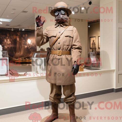 Mascotte Redbrokoly De Soldat Marron De La Guerre Civile Personnage Habillé Avec Une Robe Fourreau Et Des Gants