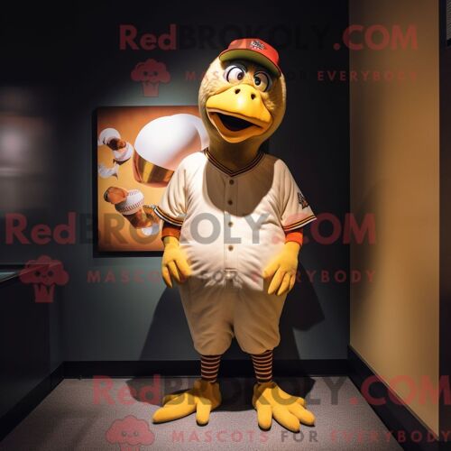 Personnage De Costume De Mascotte Redbrokoly De Dinde Dorée Habillé D Un T-Shirt De Baseball Et D Épinglettes
